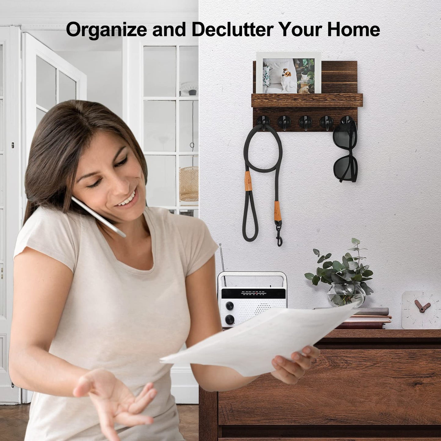 Lwenki Key Holder for Wall, Decorative Key and Mail Holder with Shelf Has Large Key Hooks for Bags