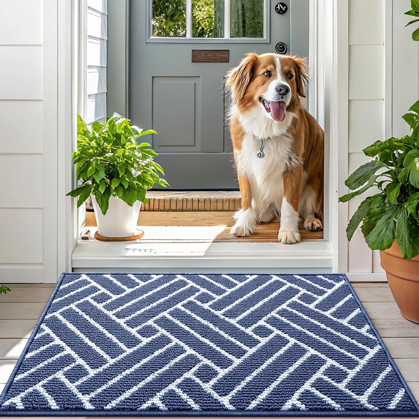 OLANLY Indoor Door Mat, 36x24 Inch, Dirt Resistant and Absorbent, Non-Slip Rubber Backing Floor Mats, Easy Clean Low-Profile Doormat for Entryway, Front Door, and Inside Entrance, Navy