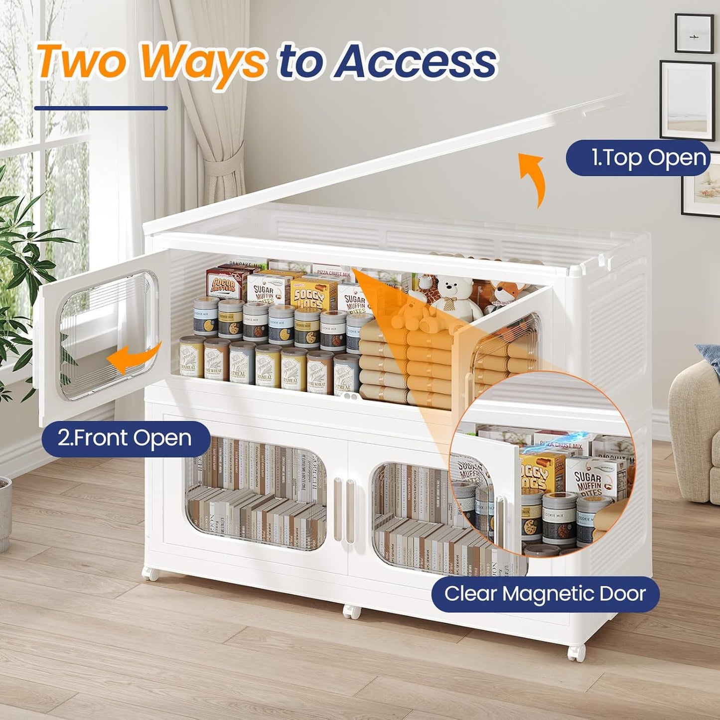 200GAL Extra Large Storage Bins with Lid, 800QT Storage Bins with Wheels, Folding Closet Organizer, Stackable Collapsible Plastic Storage Containers for Home, Office, Dorm, 4Pack White