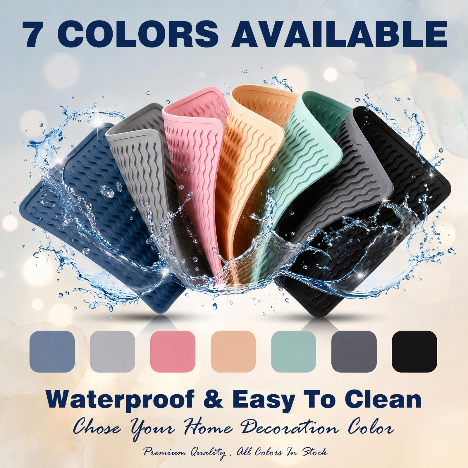 2 Pack Caketime Silicone Dish Drying Mat for Kitchen Counter Heat Resistant Under Sink Waterproof