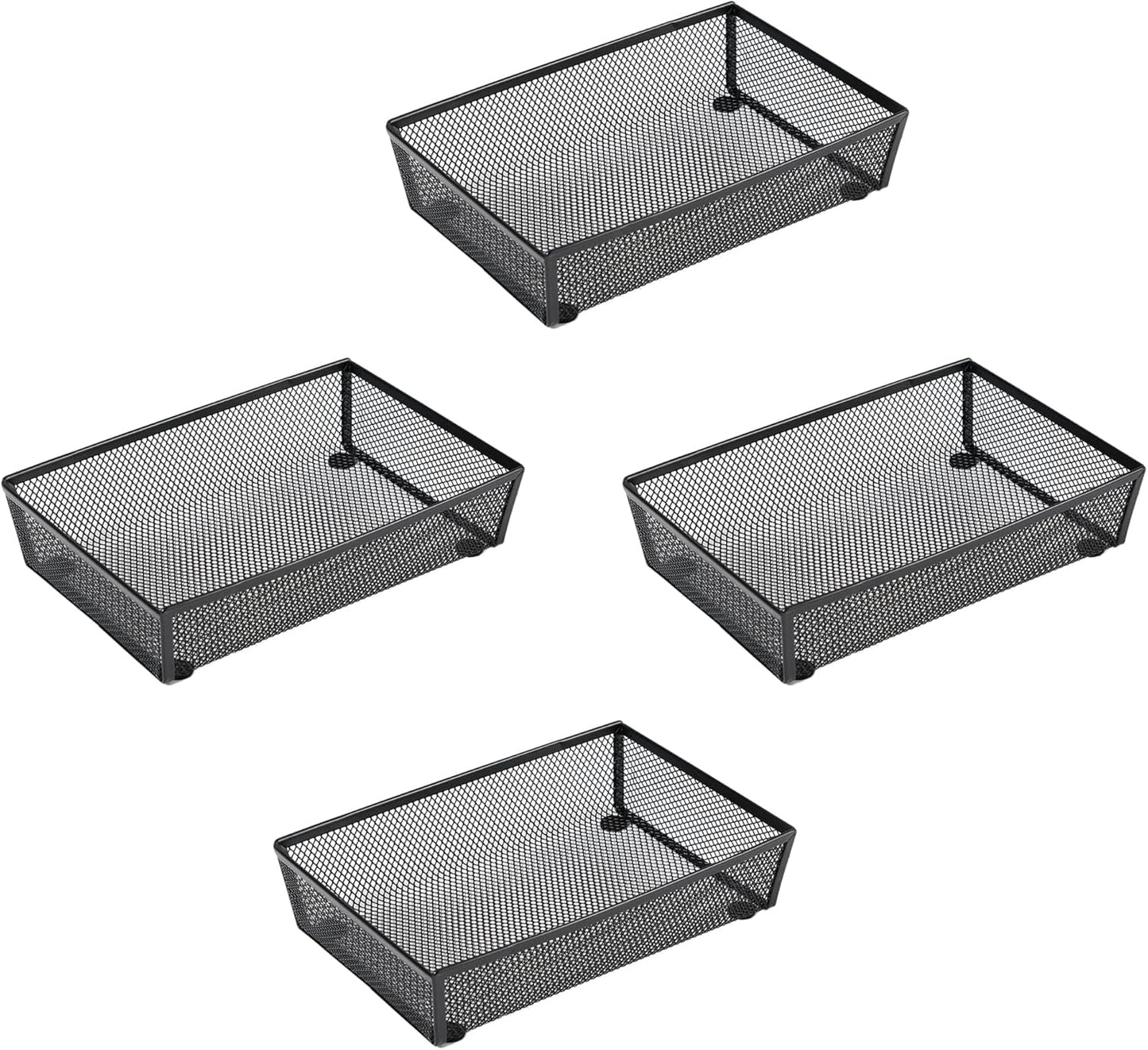 BYCY 4 Pack Silverware Drawer Organizer, Mesh Utensil Organizer for Kitchen Storage, Black Steel Metal Mesh Tray for Flatware Fork Spoon Knife (9 x 6 x 2 Inch,black)