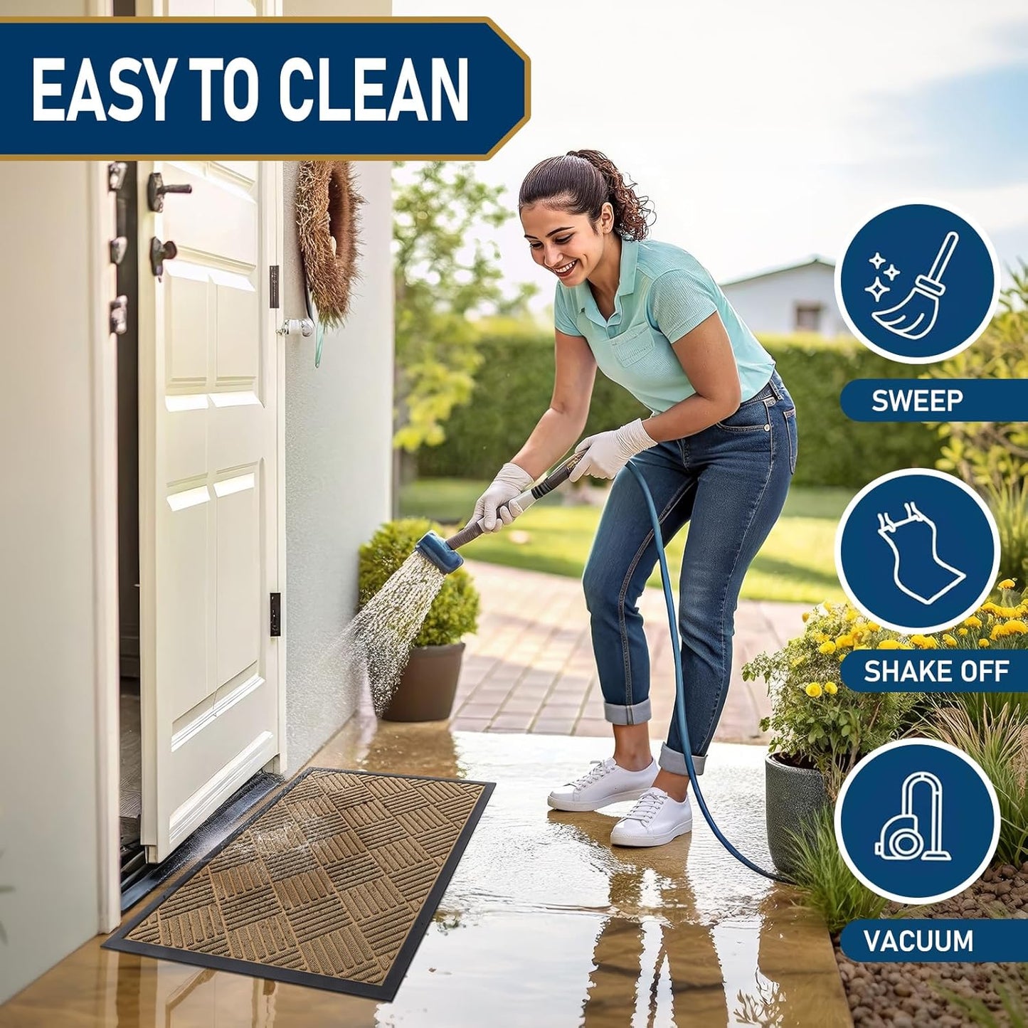 Smiry Front Door Mat Outside Entrance, Heavy Duty Outdoor Indoor Mat, Natural Rubber Doormat, Non Slip, Trap Dirt and Moisture, Easy Clean, Low Profile Patio Porch Entryway Mat, 71x23, Coffee