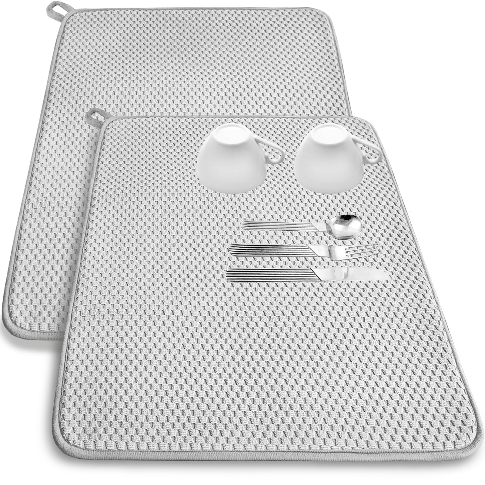 2 Pack Microfiber Dish Drying Mat,24x17" Large Size Highly Absorbent Dish Drainer Mat,Kitchen