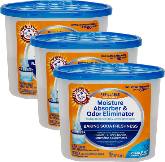 Arm & Hammer Fragrance Free Refillable Moisture Absorber and Odor Eliminator 14 oz. Tub