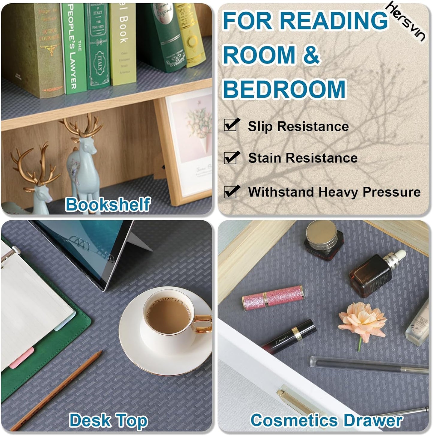 Shelf Liners 20 in x 20 ft EVA Drawer Mats, Non-Adhesive Cupboard Pad, Kitchen Cabinet Lining Fridge Cushion (Gray Crossed Stripe, 50.8x610cm)