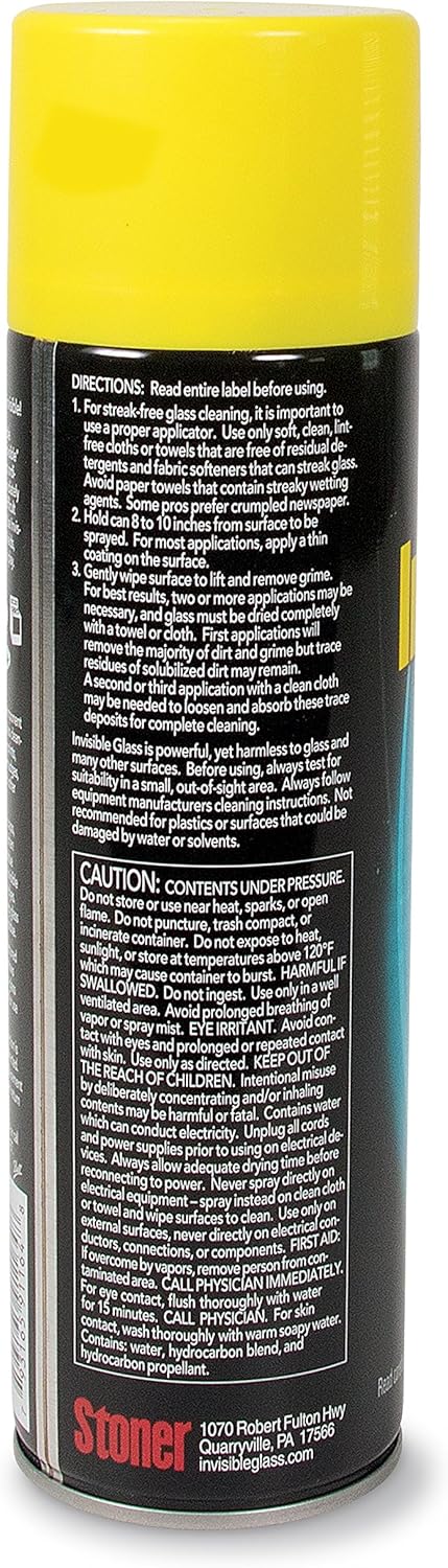 Invisible Glass 91164-6PK Premium Aerosol Glass and Window Cleaner for Auto and Home Cleans Glass, Windows, Windshields, and More, Streak-Free, Ammonia-Free, Tint-Safe, 19 oz (Pack of 6)
