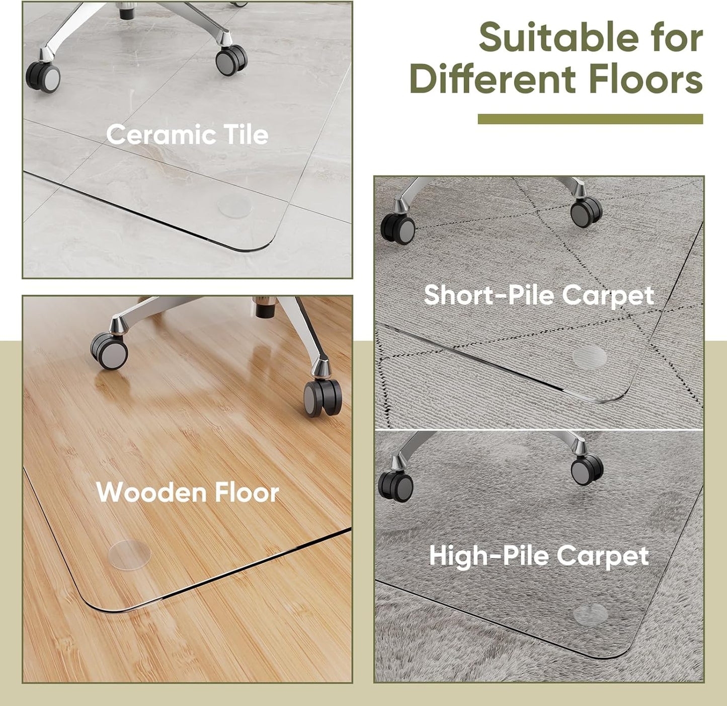 Office Chair Mat for Carpet & Hardwood, Upgraded 45" x 55" Dual Use Tempered Glass Chair Mat for Chair and Footrest Under Desk