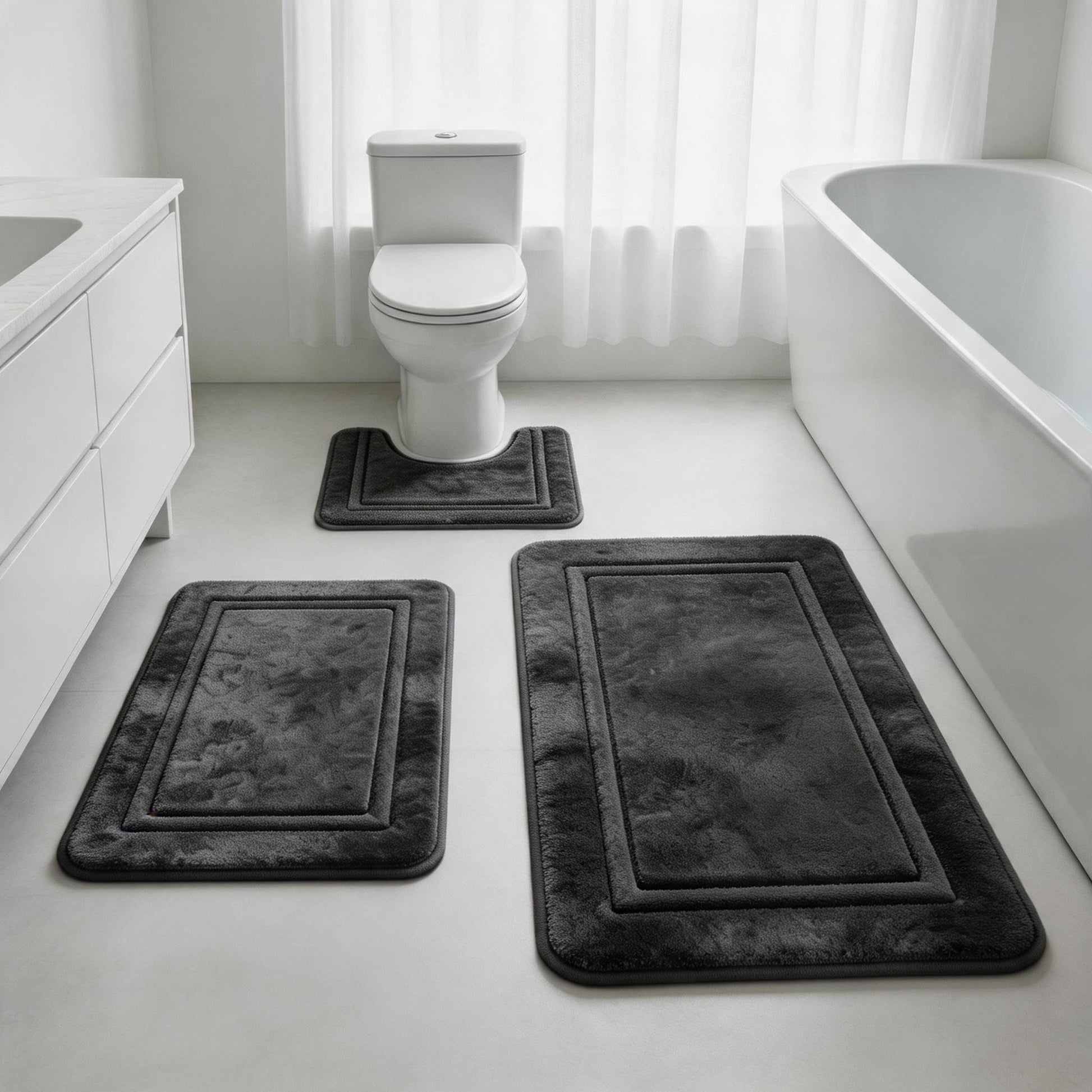 Bathroom Rugs Set 3 Piece Memory Foam Bath Mats Non-Slip Bath Rug Set ,Washable Bathroom