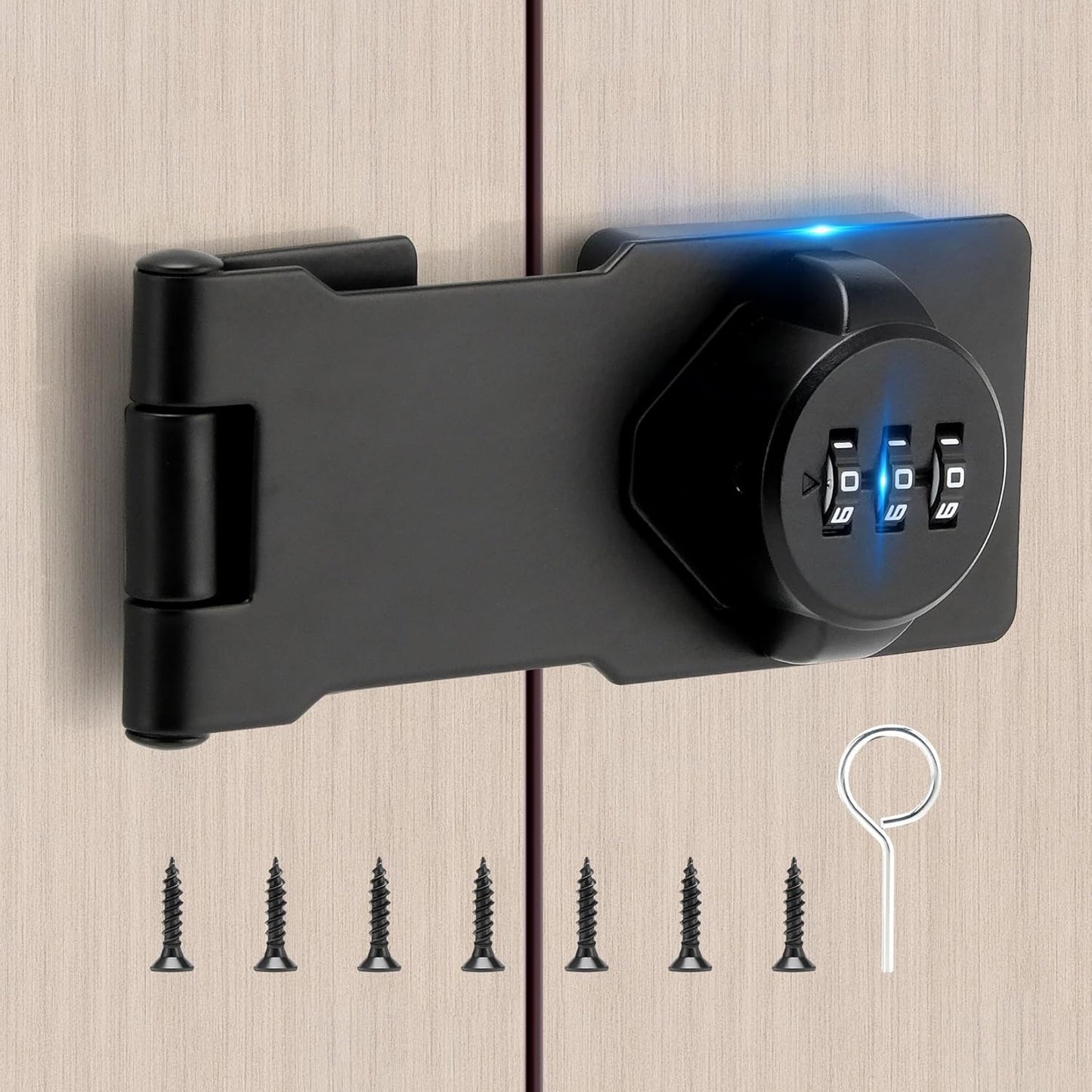 Keyless Cabinet Lock with Combination Code - 3-Digit Password Hasp Latch Lock for Drawers, Bifold Closet Door and Double Sided Door (Black, 4.5 Inch)