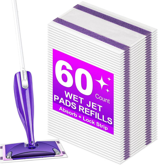 60Pack Mopping Pad Refill for Wetjet Mop Compatible with Wet Pads Refill Replacement for Wet Jet Pads Disposable Multi Surface Floor Mop Pads, Thickness & Absorbent