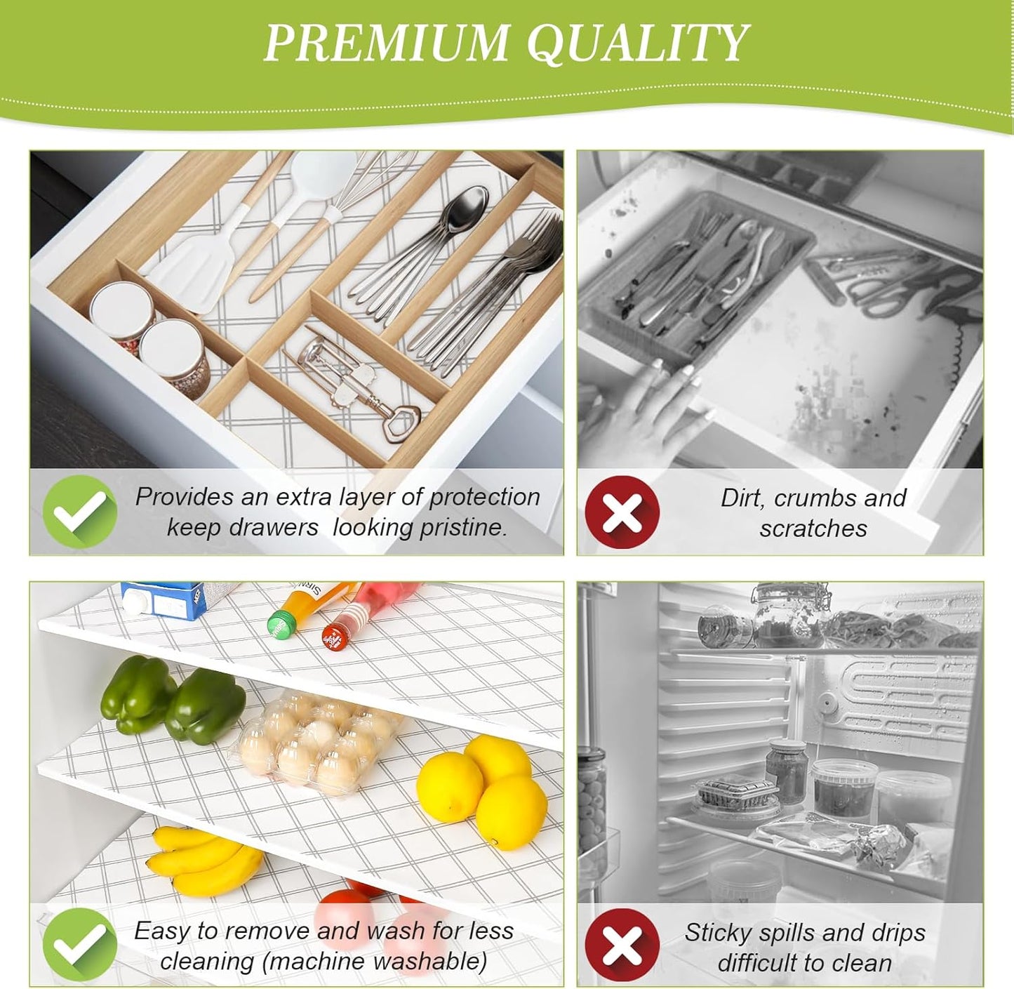 Cooyes 12pcs 12" x 24" Refrigerator Liners, Premium Absorbent Fridge Bin Liners Non-Slip Washable, Refrigerator Drawer Liners and Mats for Glass Shelves, Kitchen Cabinets, Non-Adhesive