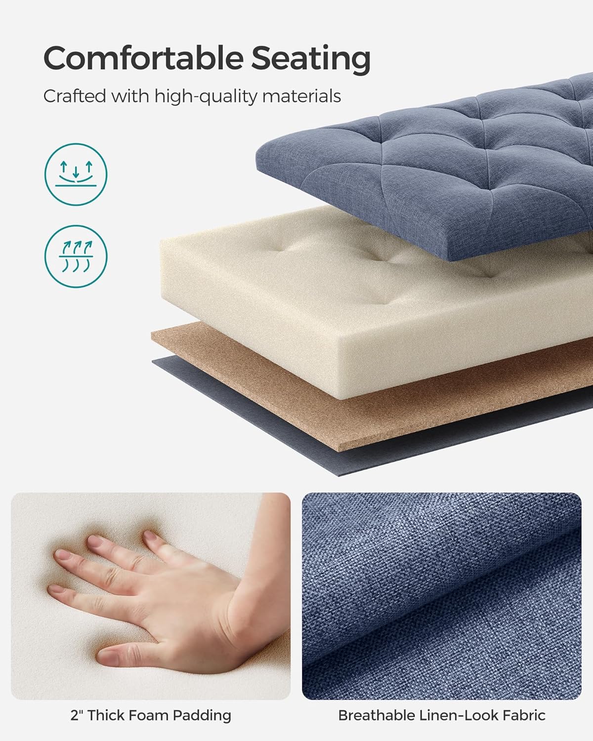 SONGMICS Storage Ottoman Bench, Foot Rest with Legs, 15.7 x 43.3 x 15.7 Inches, End of Bed Bench, Storage Chest, Load up to 660 lb, for Living Room, Bedroom, Entryway, Light Denim Blue ULSF088Q01