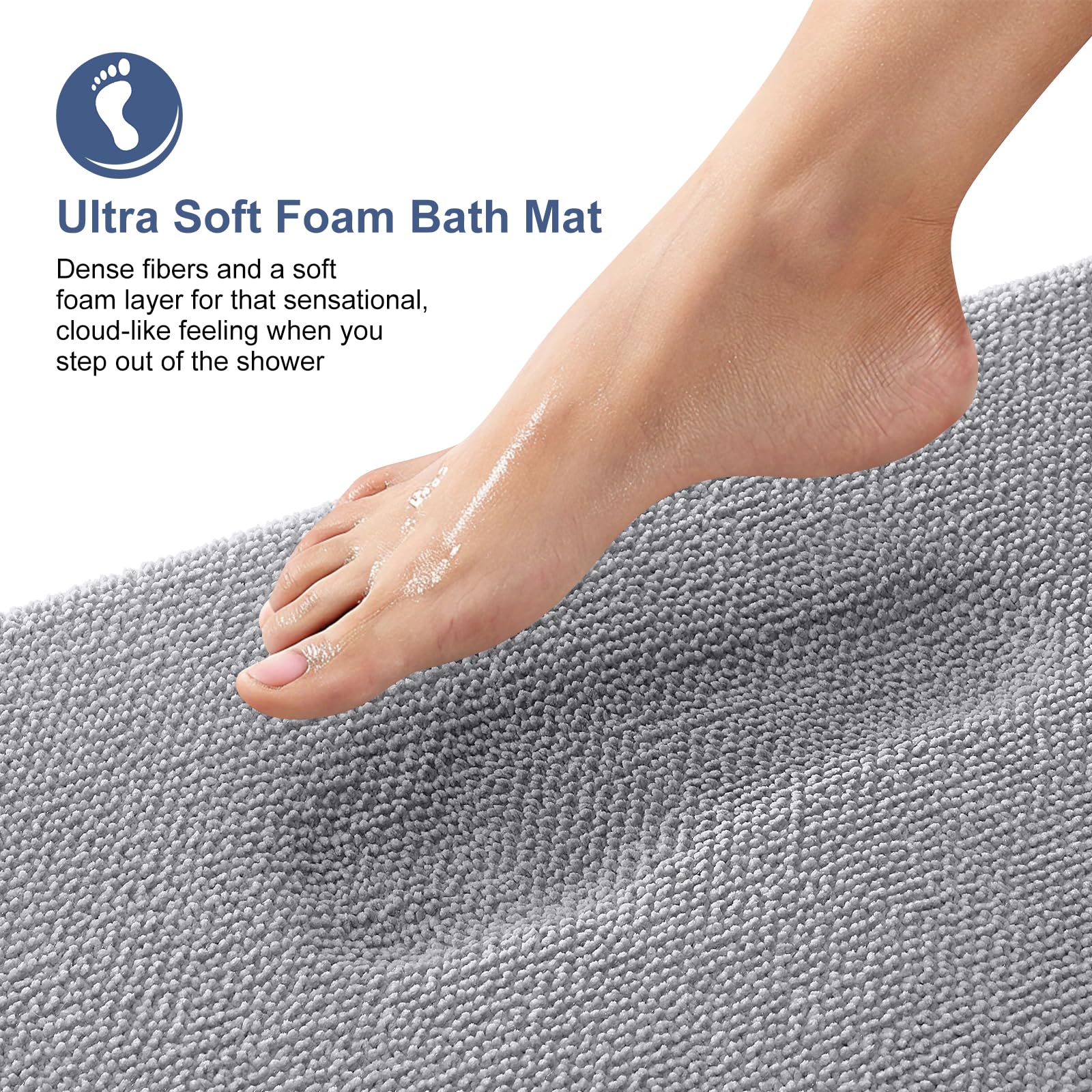 OLANLY Thick Memory Foam Bathroom Rugs 30x20, Soft Absorbent Bath Mat, Grey