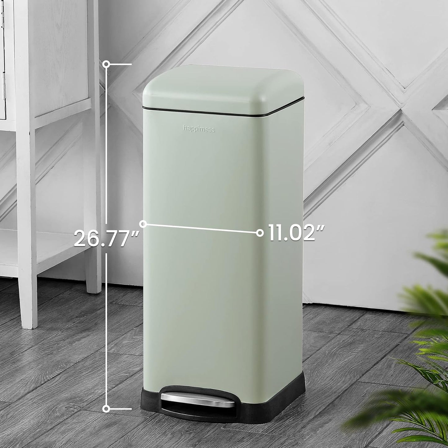 happimess HPM1007E Betty Retro 8-Gallon Step-Open Trash Can with Soft-Close Lid, Fingerprint Resistant, Modern, Minimalistic for Home, Kitchen, Laundry Room, Office, Bedroom, Bathroom, Mint Green