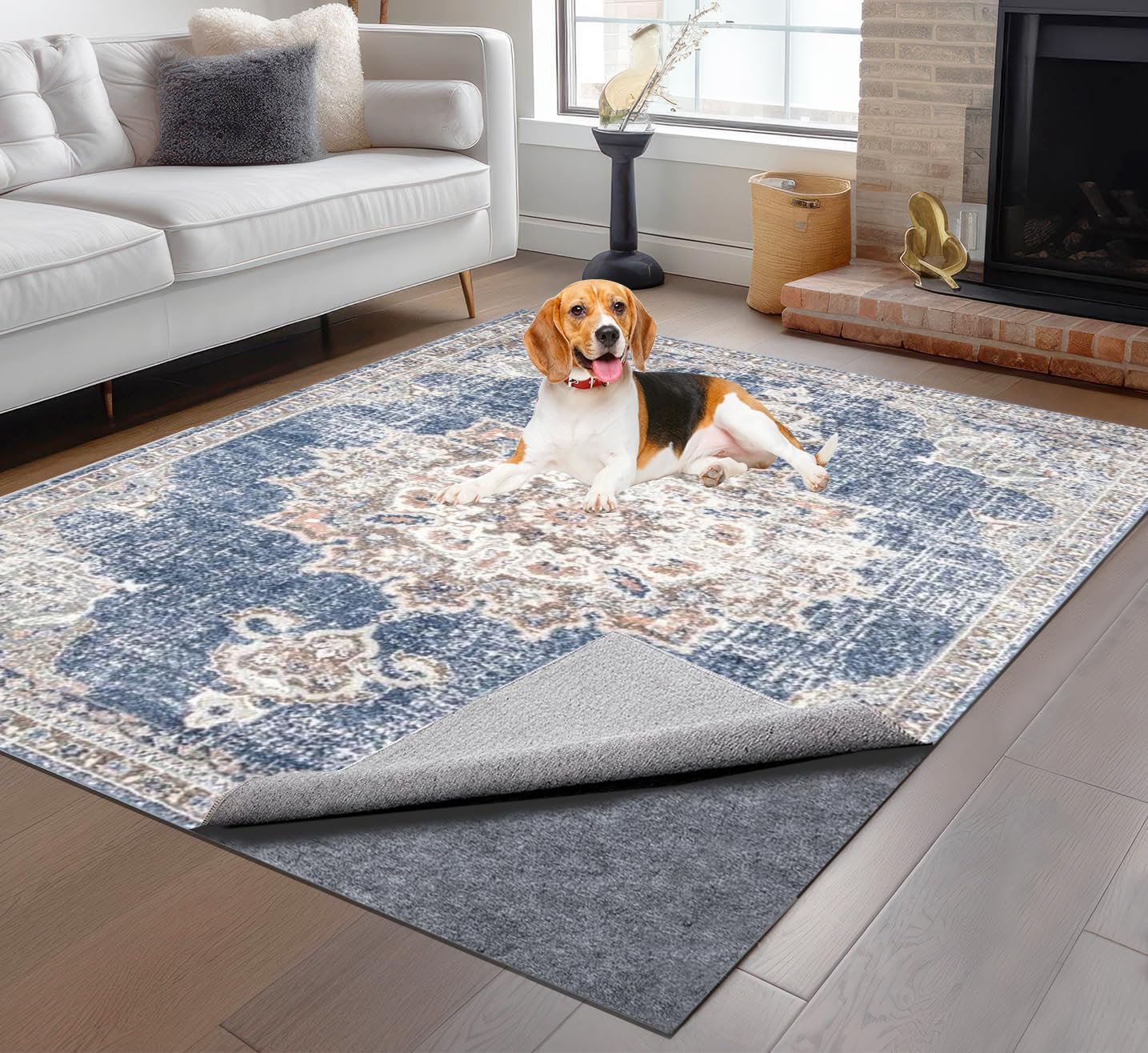 Non-Slip Rug Pads 1/4” Thick, 7x9Ft Waterproof Rugs Non Skid Rug Pad for All Floors and Finishes Durable Hardwood Floor Protective Felt Keeps Rugs in Place, Safe and Secure
