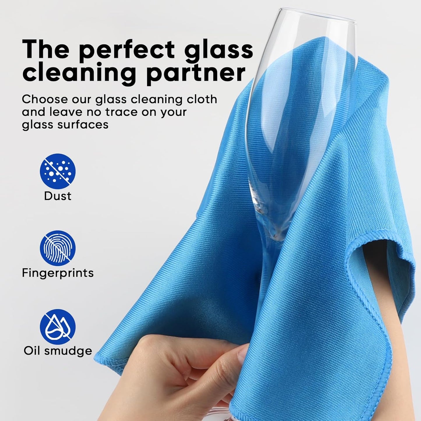 HOMEXCEL Microfiber Glass Cleaning Cloths 6 PK, Lint Free Streak Free, Reusable Microfiber Cleaning Cloth for Cleaning Windows, Glasses, Mirrors, Screens, Stainless Steel, and More, Blue-14”×16”
