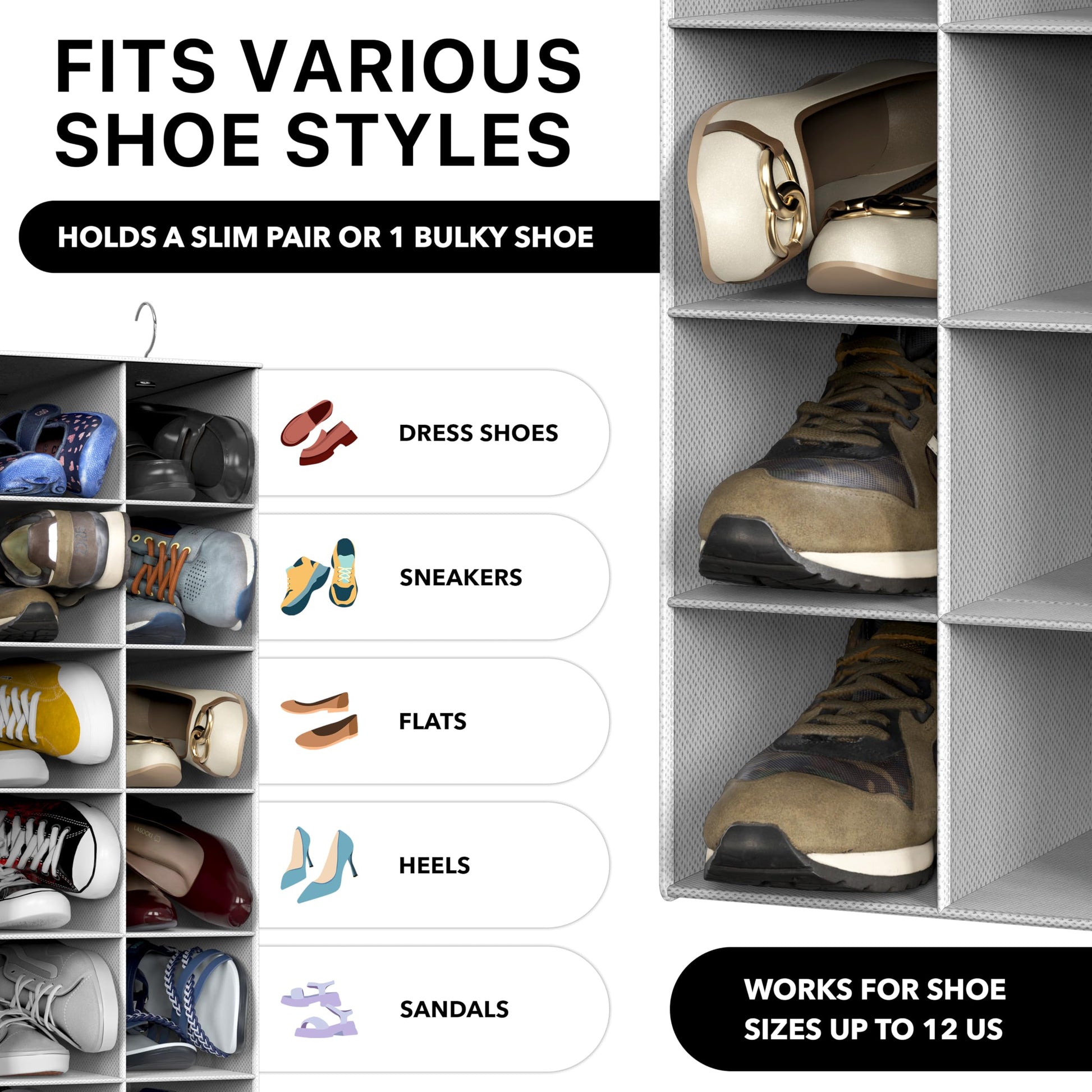 Simple Houseware 20 Section Shelves Hanging Shoes Organizer, Gray