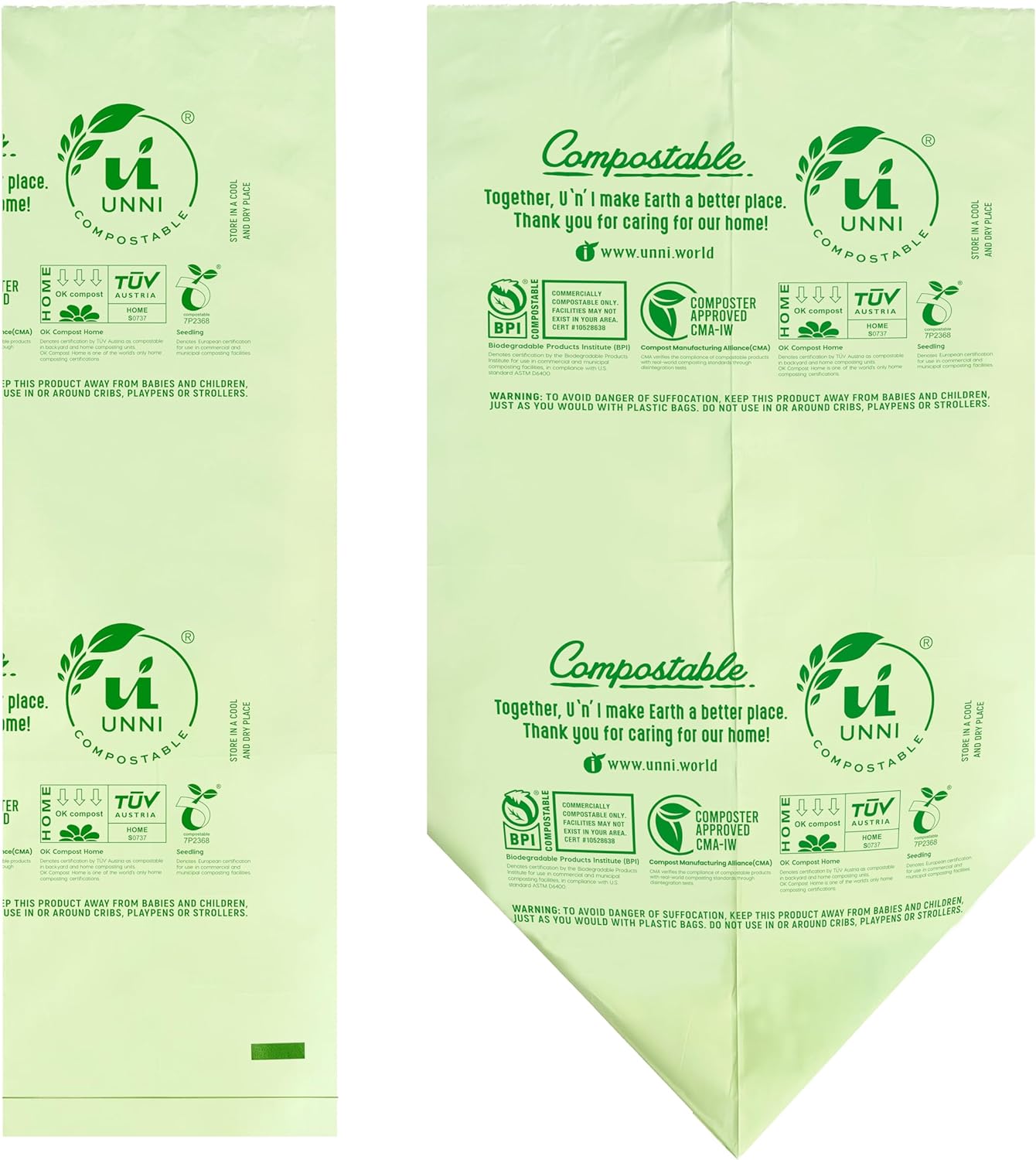 UNNI Compostable Trash Bags, 4 Gallon / 15 Liter, 200 Count, Extra Thick 0.75 mil Small Kitchen Food Scrap Bin Liners, BPI, CMA & OK compost HOME Certified (Meets ASTM D6400)