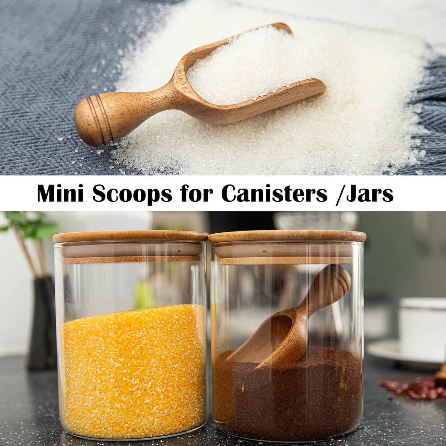 Wooden Scoops for Canisters 3PCS Wooden Scoop for Jars Acacia Mini Measuring Spoons for Ground Coffee Scoops Shovel Kitchen Scooping for Tea Powder & Bath Salt Laundry Detergent Shove- Multipurpose