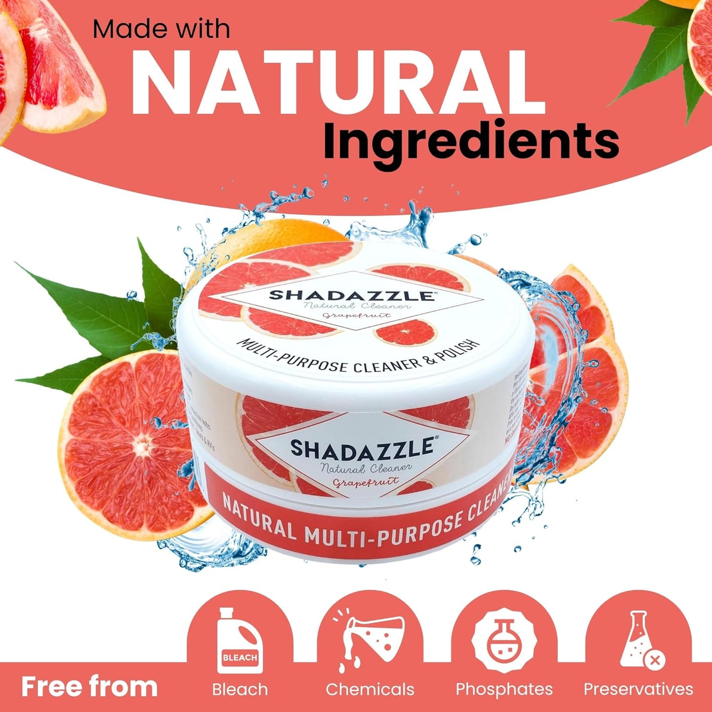Shadazzle Natural All Purpose Cleaner and Polish – Eco friendly Multi-purpose Cleaning Product (2 Pack, Grapefruit)