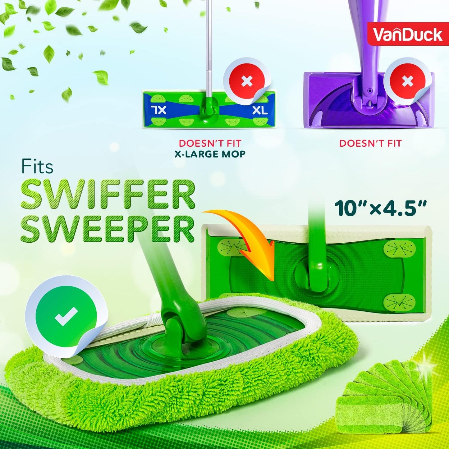 VanDuck Reusable Mop Pads Compatible with Swiffer Sweeper (4-Pack) - Washable Microfiber Mop Pads for Wet & Dry Use - All Purpose Floor Mopping and Cleaning Product