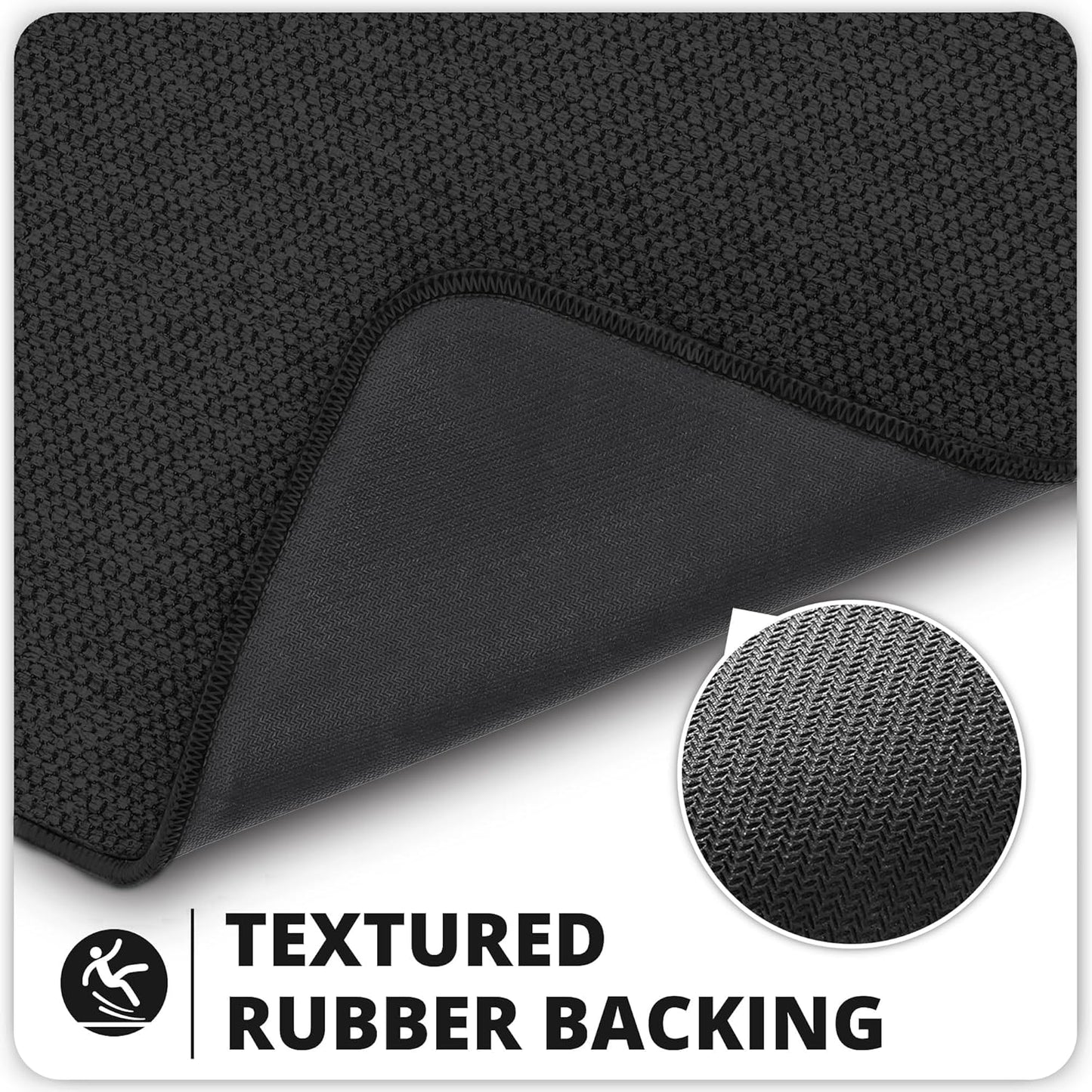 Bath Mat,Ultra Thin Bathroom Runner Rugs,Large Bath Mats for Bathroom,Quick Dry,Non-Slip,Machine Washable,Low Pile,Bath Rug,Shower Outside,Sink,Home Decor Accessories.Black,2'x5'（24x60inch）