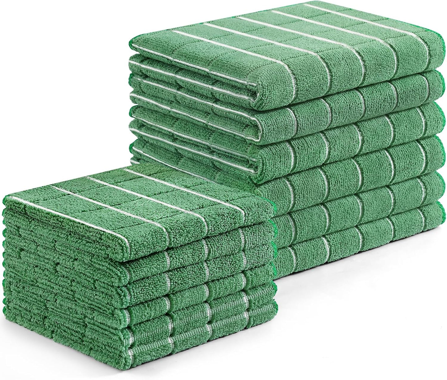 Homaxy Microfiber Kitchen Towels and Dishcloths Set, 12 Pack Soft and Absorbent Dish Hand Towels Bulk, 28 x 16 Inch & 12 x 12 Inch Quick Drying Rags for Washing Dishes, Grass Green