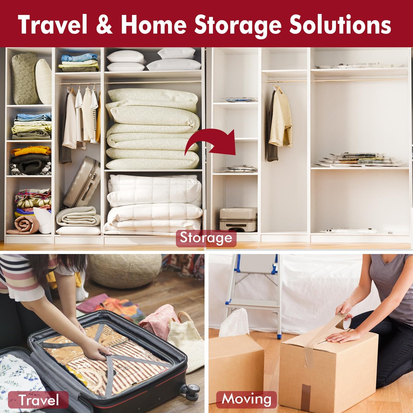 Vacuum Seal Bags for Clothing Travel & Home Storage, travel vacuum bags with pump, Store Blankets