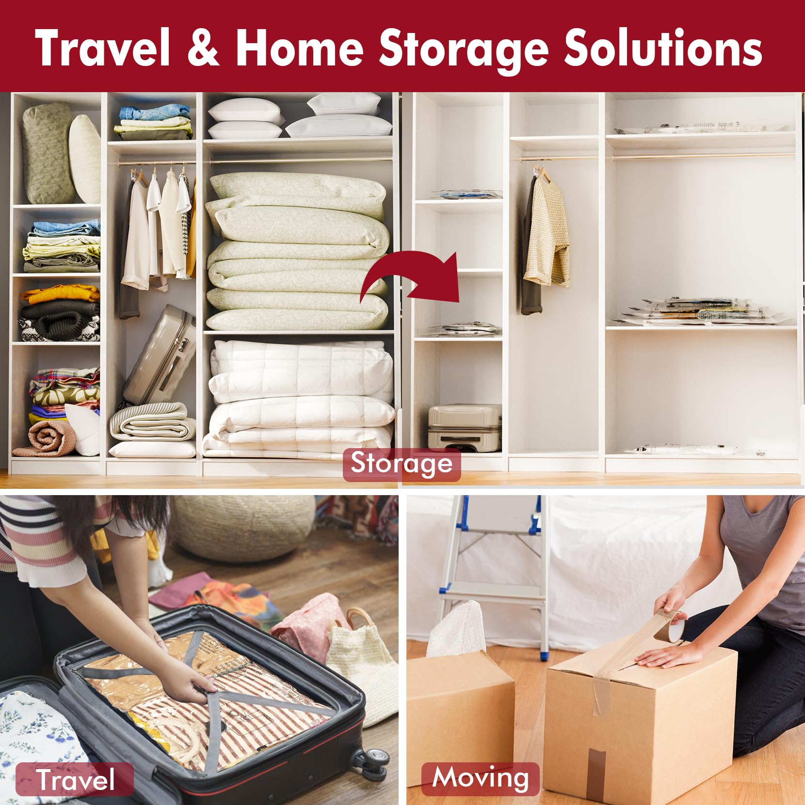 Vacuum Seal Bags for Clothing Travel & Home Storage, travel vacuum bags with pump, Store Blankets