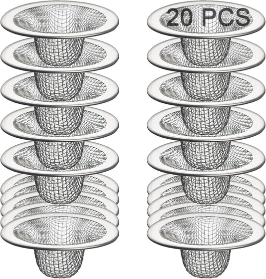 20Pcs Small Drain Mesh Basket, 2.125'' Bathroom Sink Drain Strainer Screen Mesh Sink Strainer Hair Catcher Drain Filter Cover for Bathtub Lavatory RV Laundry Shower Floor Utility Sink Drain