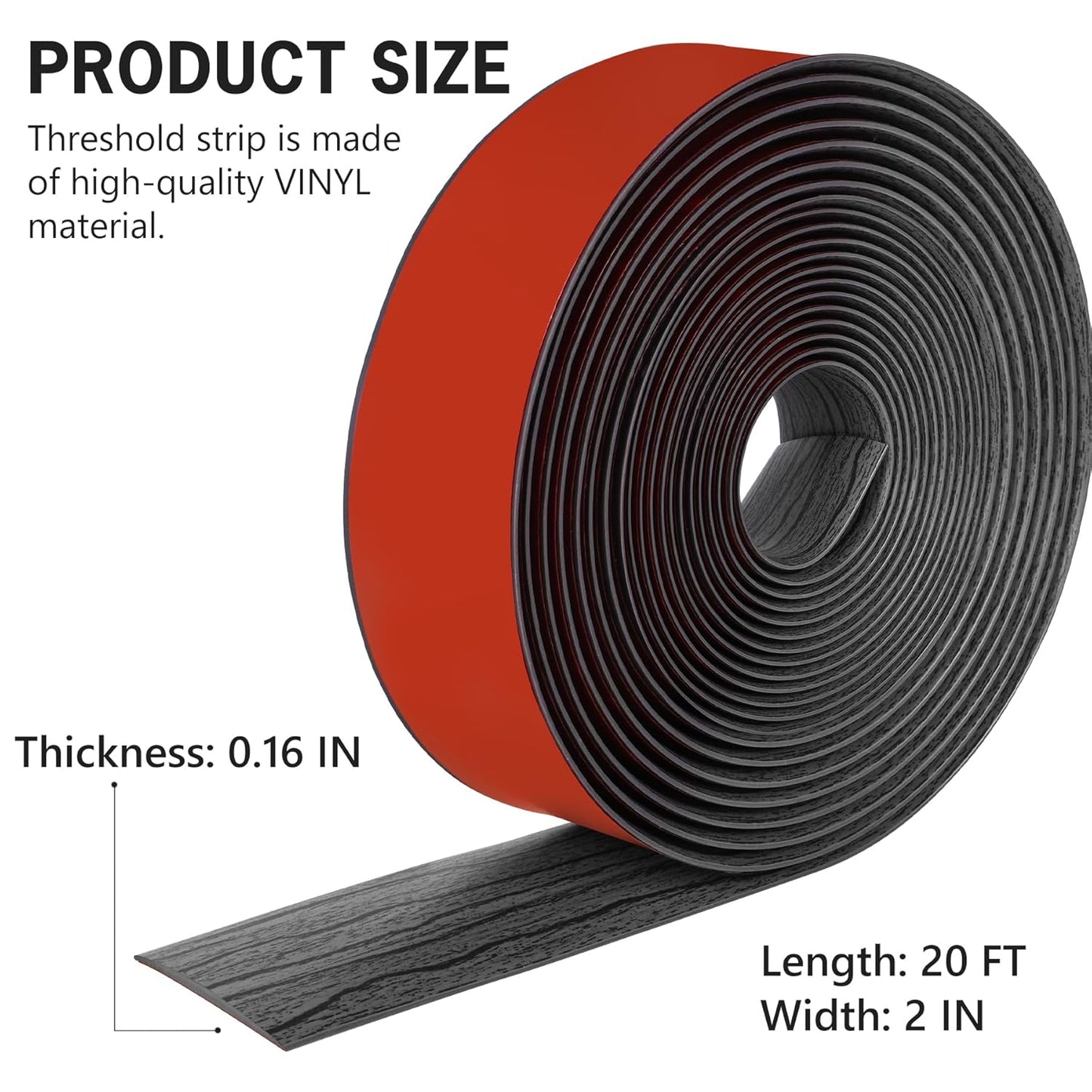 20Ft Floor Transition Strip Self Adhesive Vinyl Cover Floor Strip Flat Divider Transition Strip Wood Grain Design for Laminate Floor Gaps and Doorway Transitions (20Ft x 2 Inch, Gray)