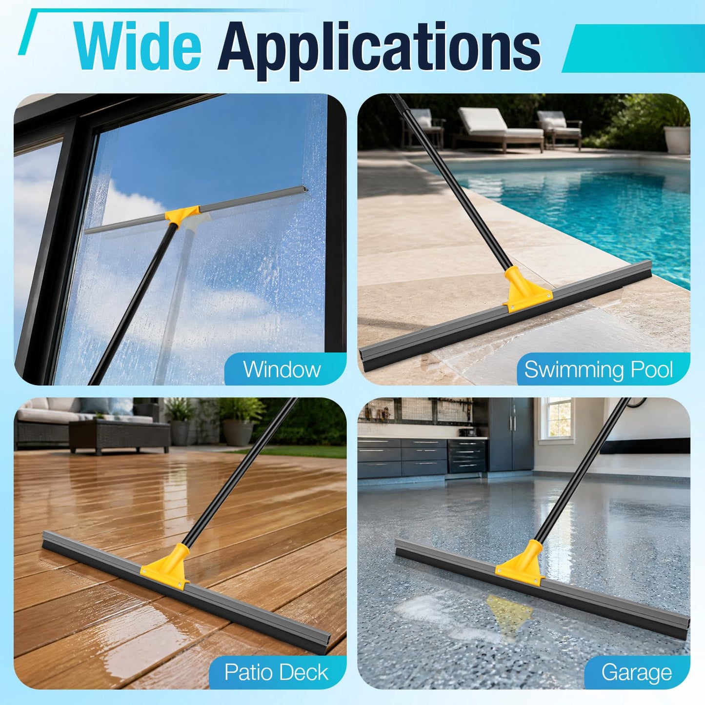 SOBONNE 30" Large Floor Squeegee Broom for Concrete Water Removal