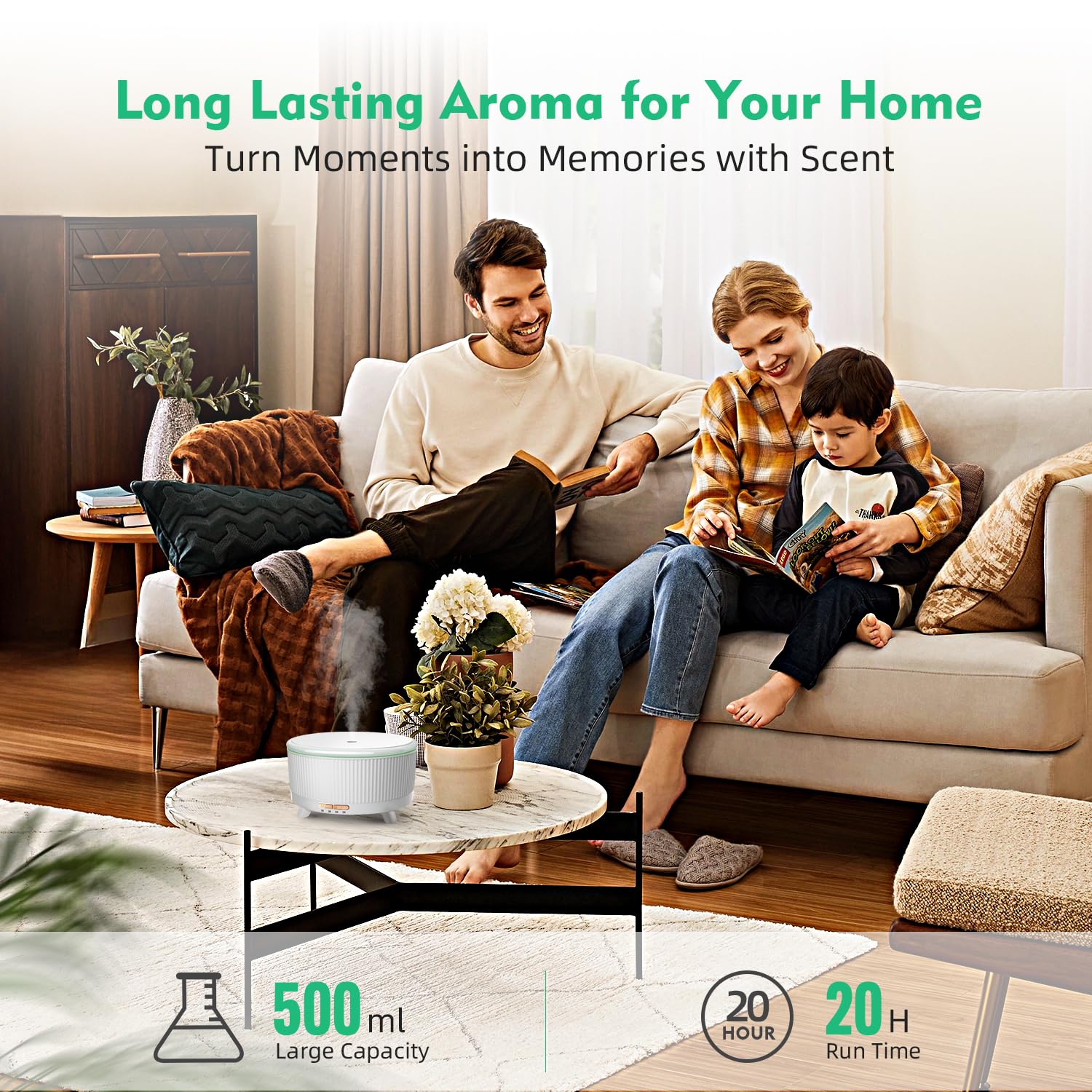 YOUENKITY 20-Hour Long-Lasting Aromatherapy, 500ML Essential Oil Diffuser