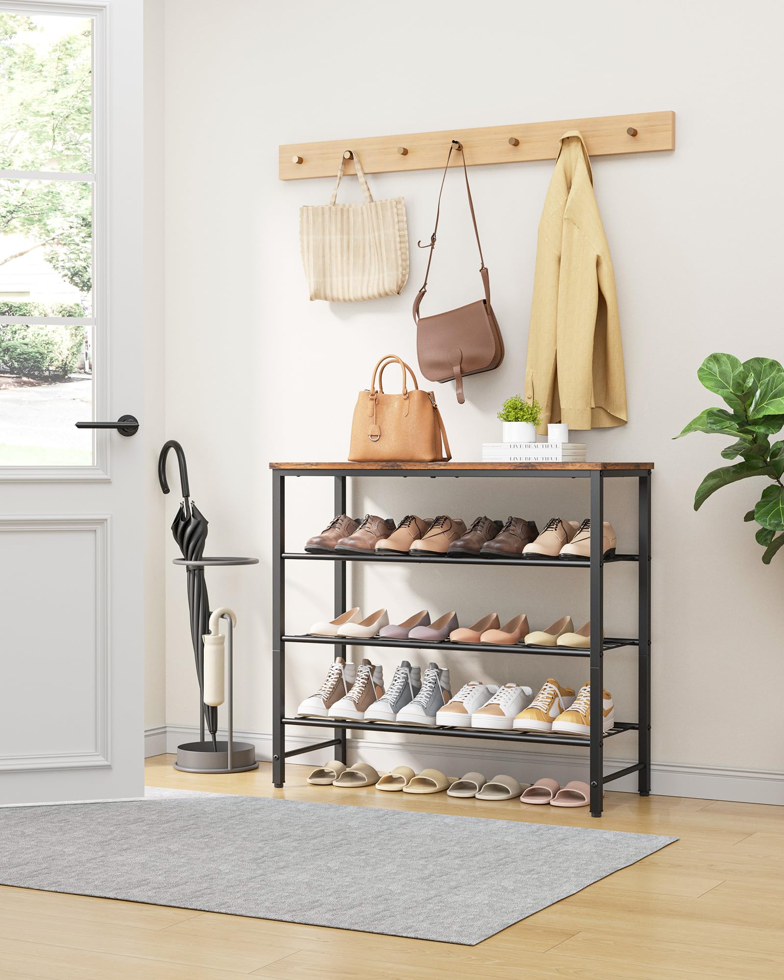 Kitsure Shoe Rack for Closet, Shoe Storage, 29.5" Wide - 4 Tier, Brown