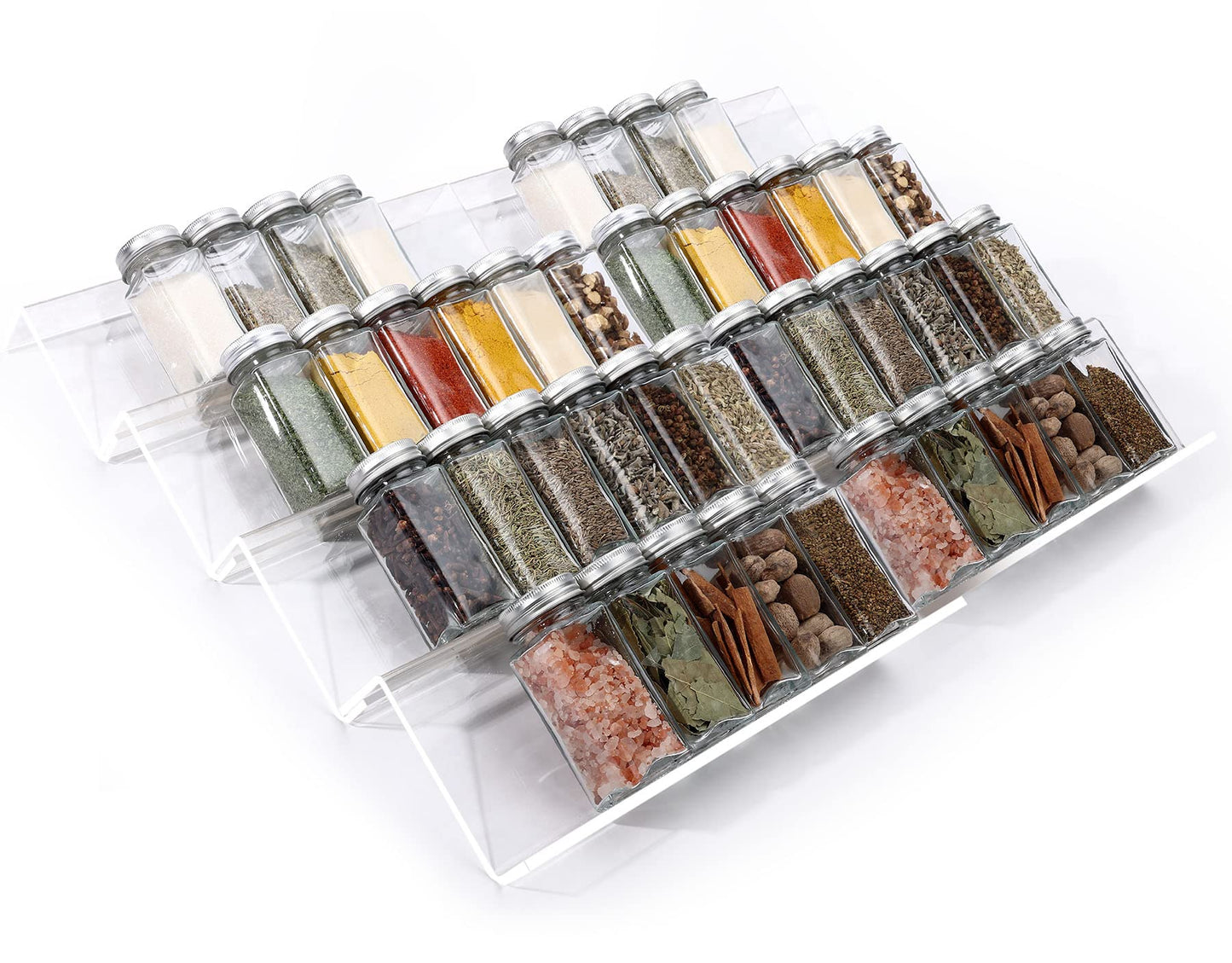 MIUKAA Clear Acrylic Spice Drawer Organizer, 4 Tier- 2 Set Expandable From 13" to 26" Drawer