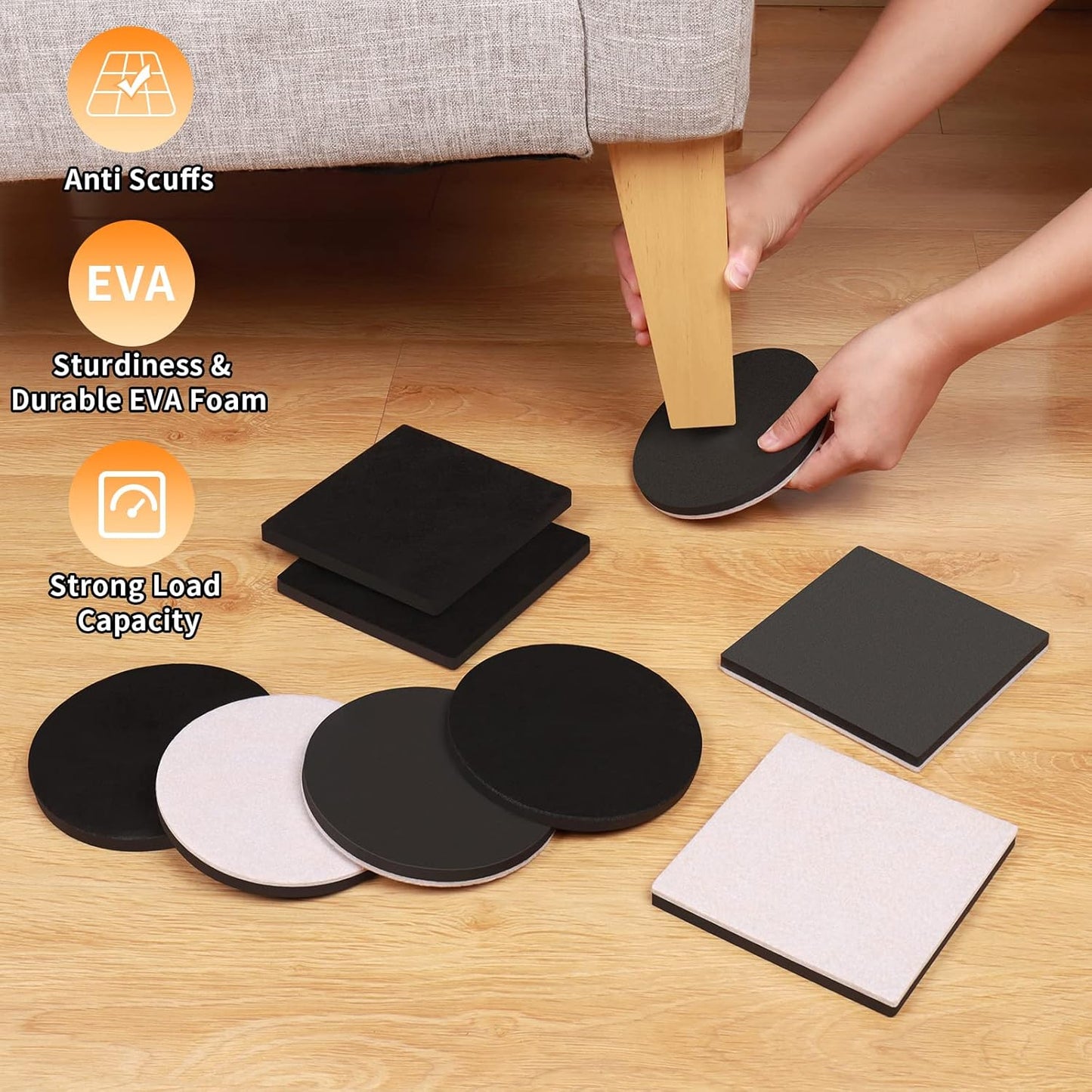 Ezprotekt 5" Round Felt Furniture Movers Sliders for Hardwood Floors, 8 Pcs Reusable Felt Furniture Moving Pads for Heavy Duty Bed Sofa Fridge Couch, Move Item Easily and Quickly (Black)