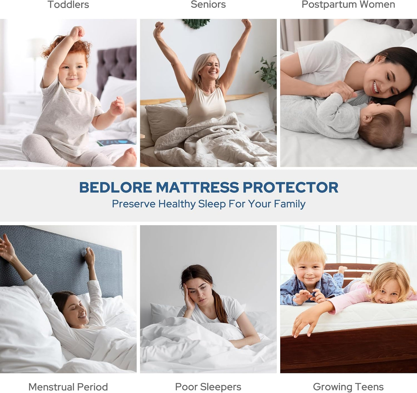 BEDLORE Waterproof Mattress Protector, Queen Size Mattress Pad with Deep Pocket 6"-18" Depth, Soft Dirt-Proof Double Bed Mattress Cover for Bedroom, College Dorm, Hotel (Navy Blue)