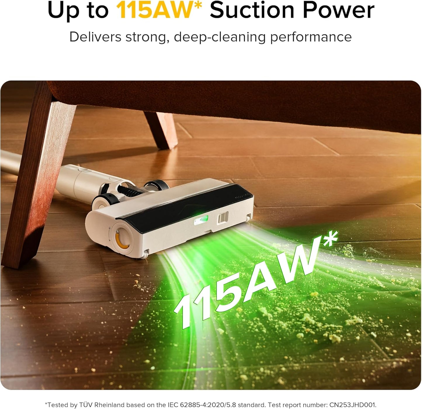 roborock H60 Cordless Stick Vacuum Cleaner, 115AW Suction Power, 60-Min Runtime, 90° Bendable Tube, Dust-Revealing LED, Anti-Tangle Cordless Vacuum Cleaners for Home, Carpets, Hard Floors & Pet Hair