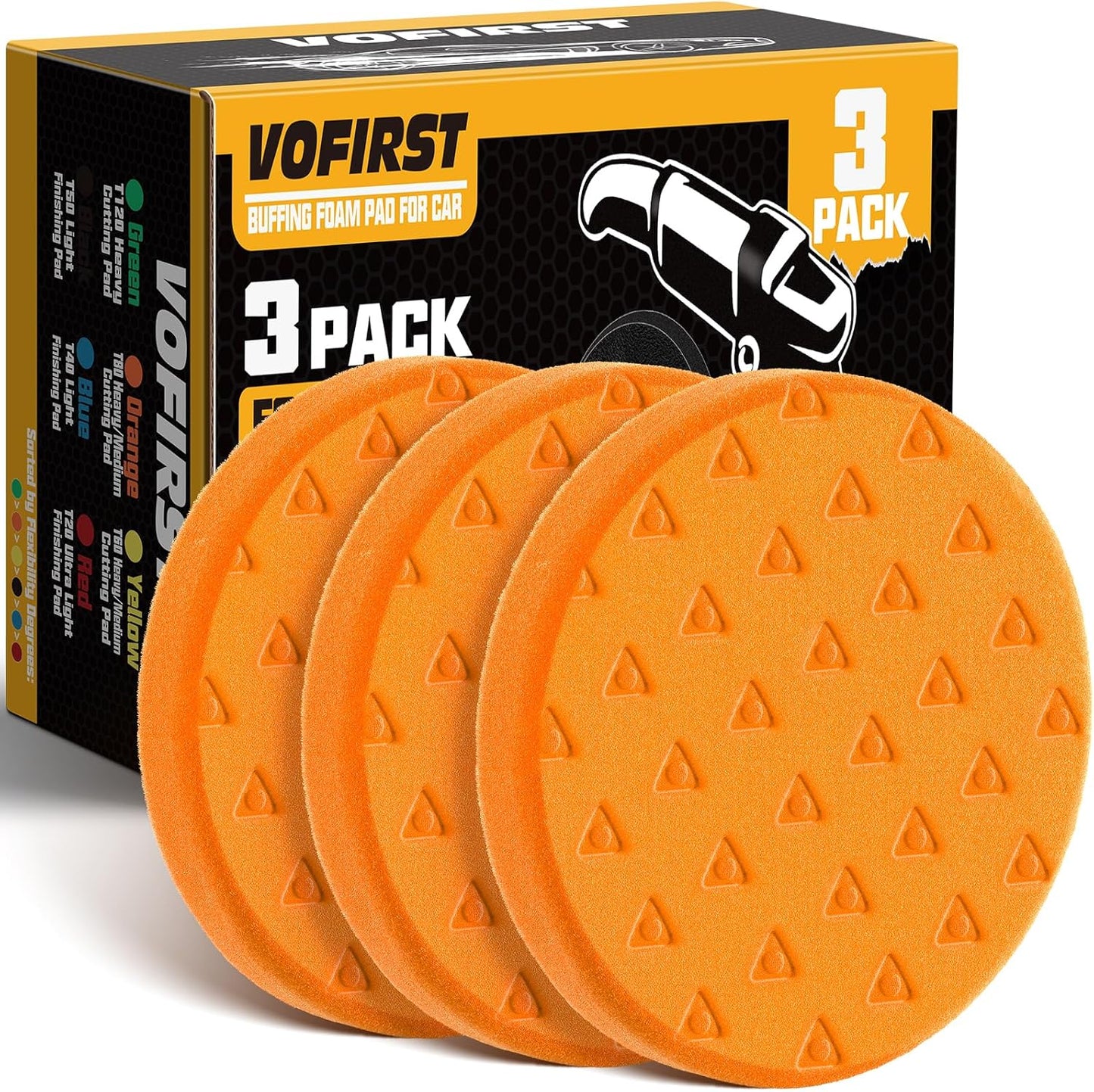 6 Inch Buffing Pads - 3Pcs Orange Buffing Pads - 6.5 Inch Face for 6 Inch 150mm Backing Plate - High-Density Buffing Sponge Pads for Car Buffer Polisher Compounding, Polishing & Waxing