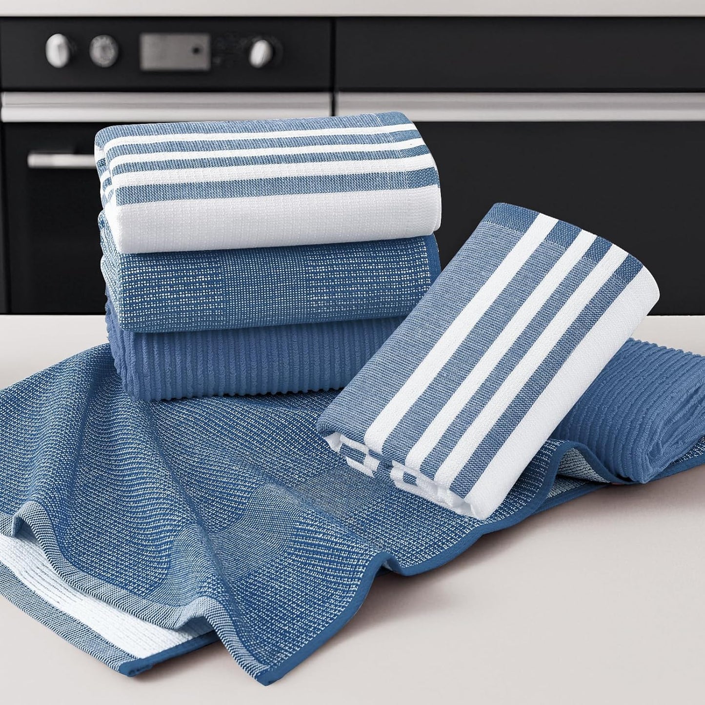 Homaxy Premium Kitchen Towels(18”x 28”, 6 Pack), Large Cotton 380 GSM Kitchen Hand Towels, Soft and Absorbent Terry Dish Towels, Multipurpose Tea Towel Set with Hanging Loop, Navy Blue