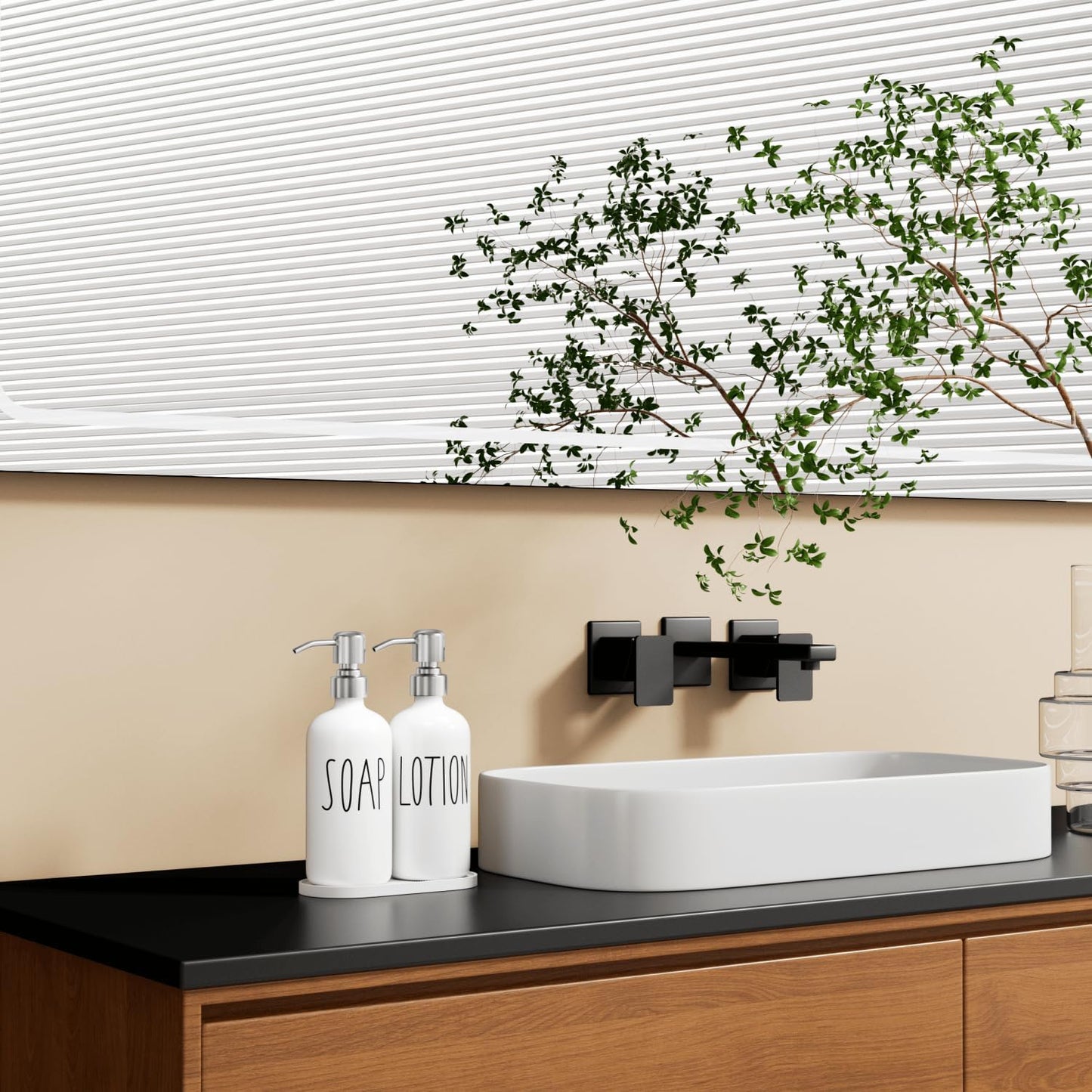 MOMEEMO Hand Soap Dispenser for Bathroom, Soap and Lotion Dispenser Set with Silver Metal Pump, Suitable for Farmhouse Bathroom Decor. (White & Silver)