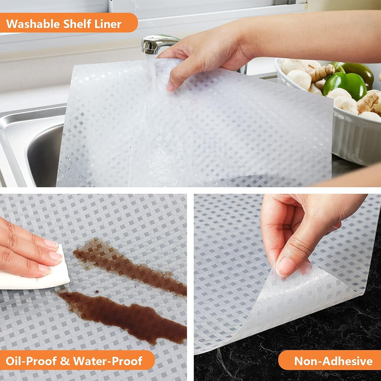 Shelf Liners for Kitchen Cabinets Refrigerator Liners Waterproof Kitchen Cupboard Liner Durable Plastic Drawer Mats Pantry Non Adhesive Fridge Liner for Shelves - Clear 17.5 x 78.7 Inches