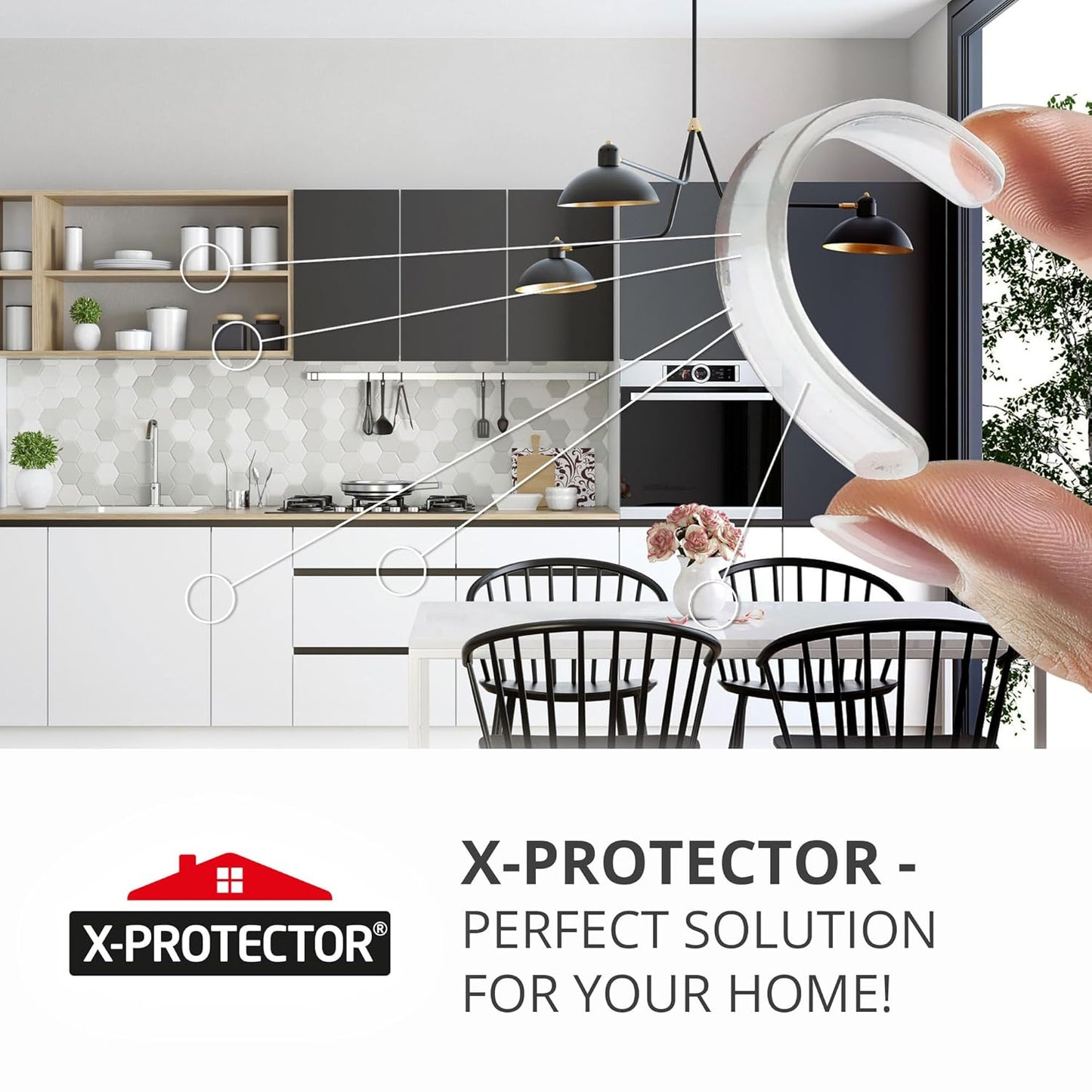 X-Protector Cabinet Door Bumper Strips - 40 PCS - Clear Door Silencer - Premium Cabinet Door Bumpers - Soft Door Slam Stopper - Multi-Purpose Bumpers for Cabinet Doors, Chair Backs, and More!