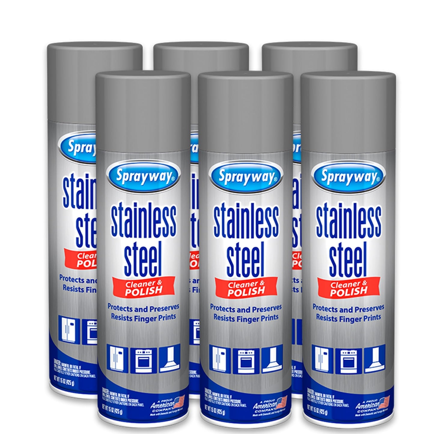 Sprayway Stainless Steel Cleaner Aerosol Spray (Water-Based), 15oz, Pack of 6 | Cleans, Polishes
