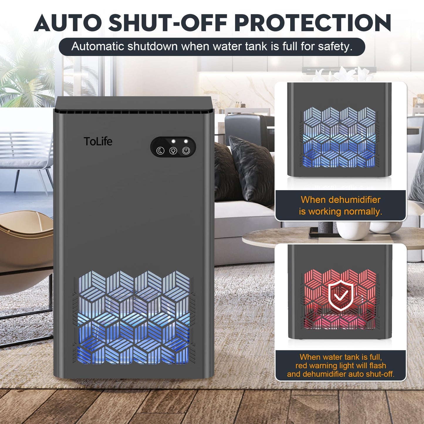 ToLife Dehumidifier, 1000 Sq Ft 95 oz Tank with Sleep Mode, Auto Shutoff