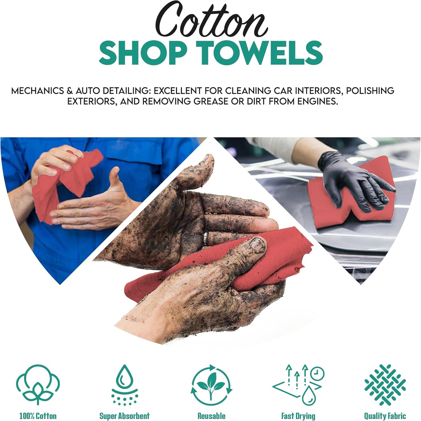 ZUPERIA Cotton Shop Towel – Multipurpose Cleaning Cloths (14" x 12" - Pack of 300 - Red) Reusable Shop Rags for Automobiles, Industrial, Restaurants, Garage, and Homes