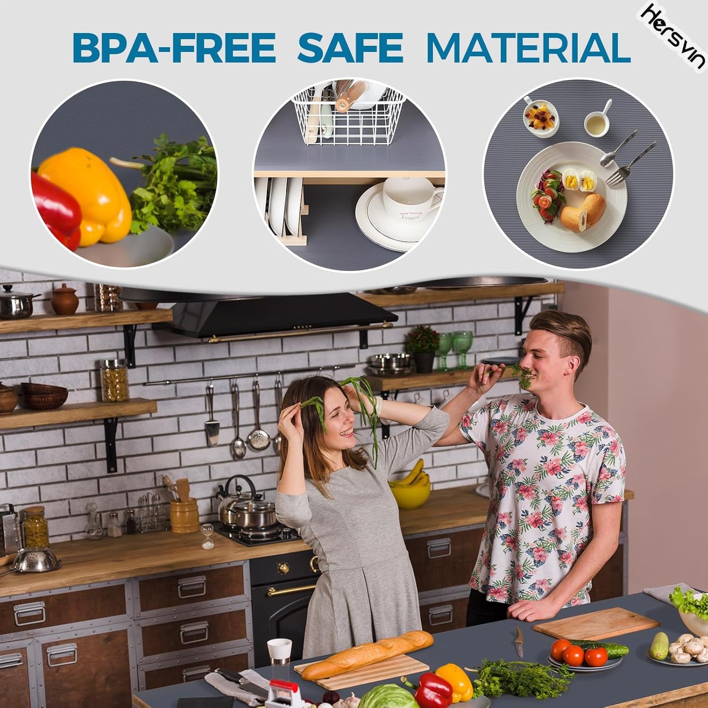 Shelf Liners 20 in x 20 ft EVA Drawer Mats, Non-Adhesive Cupboard Pad, Kitchen Cabinet Lining Fridge Cushion (Gray Stripe, 50.8cmx610cm)