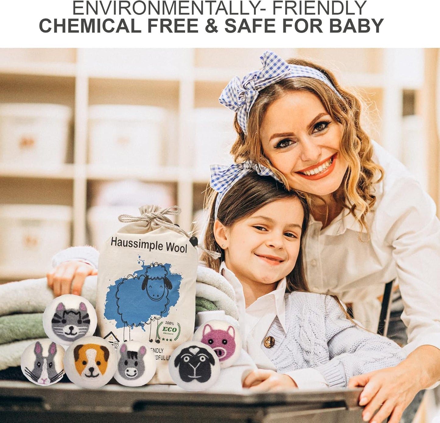 Wool Dryer Balls – 6-Pack XL Organic Fabric Softener | Natural Handmade Sheep Wool | Reusable, Anti-Static, Lint & Wrinkle Remover | Safe for Baby & Sensitive Skin (Farm)