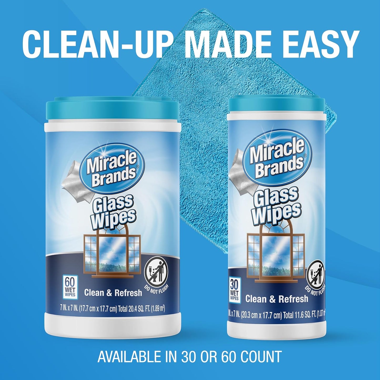 MiracleWipes for Glass, Disposable and Streak Free Cleaning Wipes for Mirrors, Windows, Kitchen, Home, and Auto- 30 Count