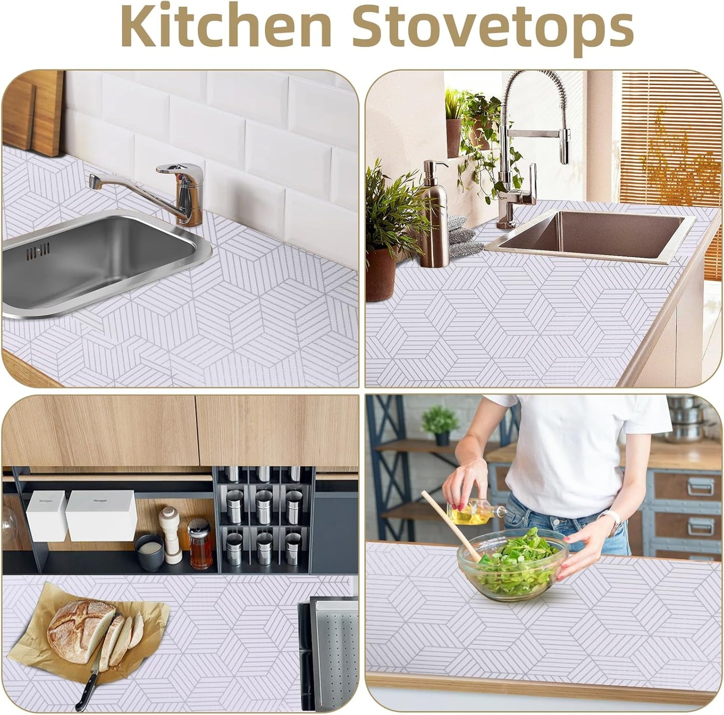 Shelf Liners for Kitchen Cabinets Non Adhesive Shelf Liner Paper Non-Slip Thickened Drawer Liner Easy to Clean for Tool Box Refrigerator with Knife and Tape Measure, Silver Geometric, 17.3 x 236.2 in